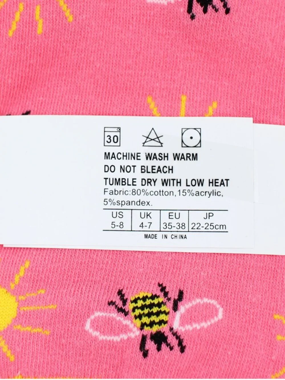 Women's Coral Pink & Yellow Sun & Bee Cotton Crew Socks